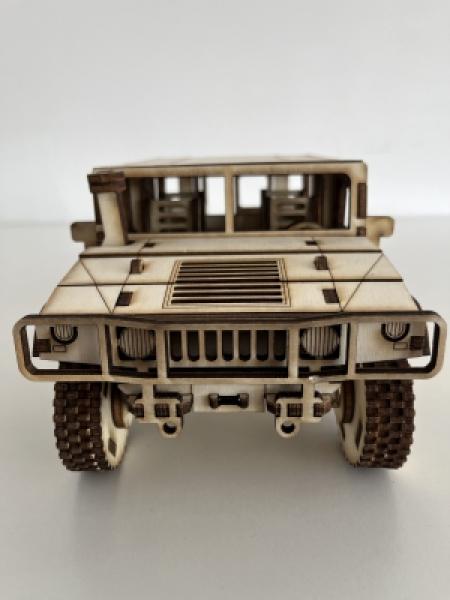Hummer (HUMVEE) as 3D large wood model - front view
